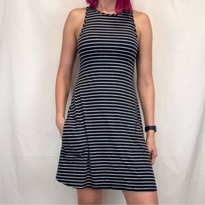 Athleta Women's A Line Tank Dress XS Extra Small Dark Navy Blue Grey Gray Stripe